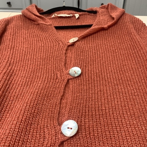 Soft Surroundings Coral Pink Cardigan Sweater Comfy Stretchy Hood Small Petite - Picture 6 of 6